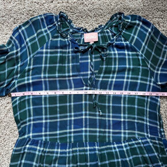 Show Me Your Mumu Ainsley Blue and Green Fall Plaid Tunic Mini Dress, size Large - Picture 5 of 9